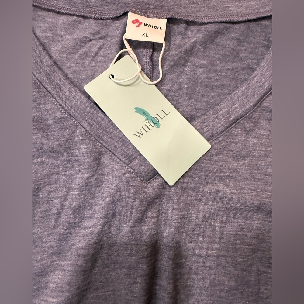 Wiholl Dolman V-Neck Tee NWT Heather Blue Ruched Sides Relaxed XL - Picture 4 of 5